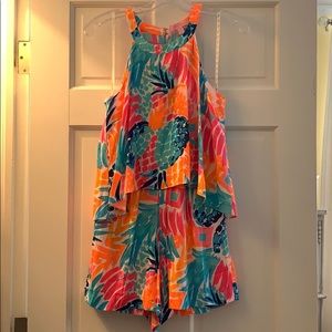 Lilly Pulitzer Blue Pink Tropical Romper Sz 2